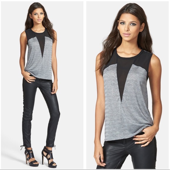 Sophie Rue Tops - SOPHIE RUE Metallic Sleeveless Sheer V Top
